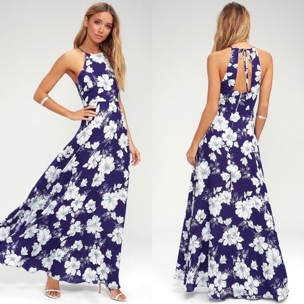 Lulu's Navy & White Floral Maxi Dress